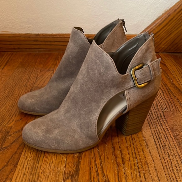Fergalicious Shoes - 10 // Fergalicious Palmer Tan Faux Suede Cut Out Ankle Booties